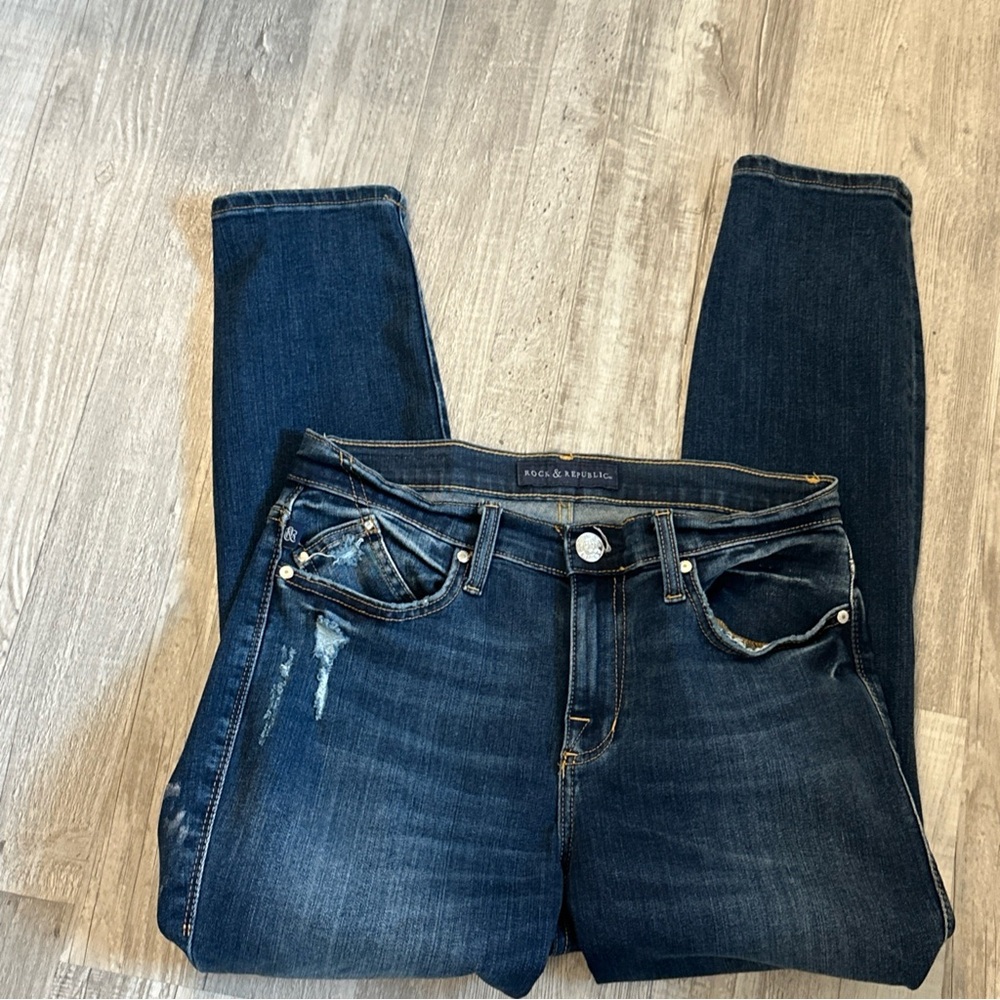 Rock & Republic Women's Jeans size 10 distressed Dark Blue
